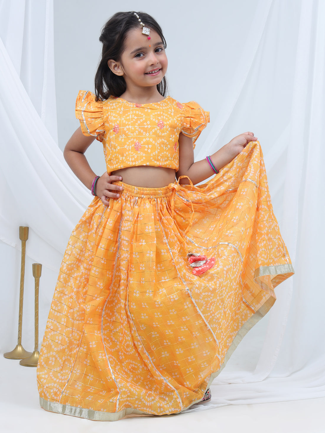 Girls printed chanderi lurex ghaghra choli set