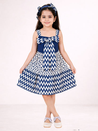 Petal Play Girls Navy Blue Cotton Dress