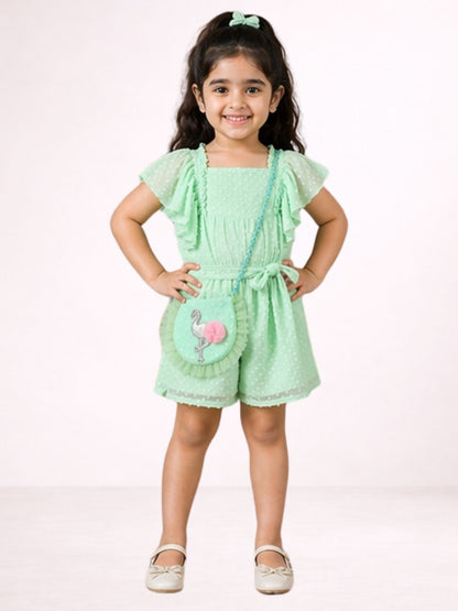 Petal Play Girls Green Cotton Dress