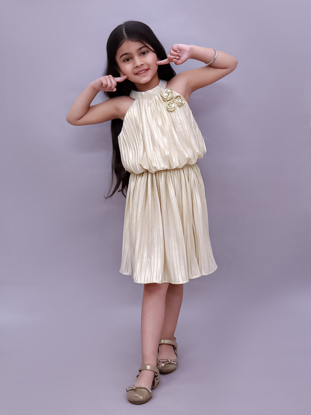 Glam Up Girls Party Golden Top And Skirt