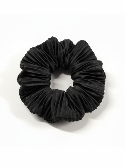 Lil Drama Trendy Black Pleated Fabric Hair Scrunchie - Black