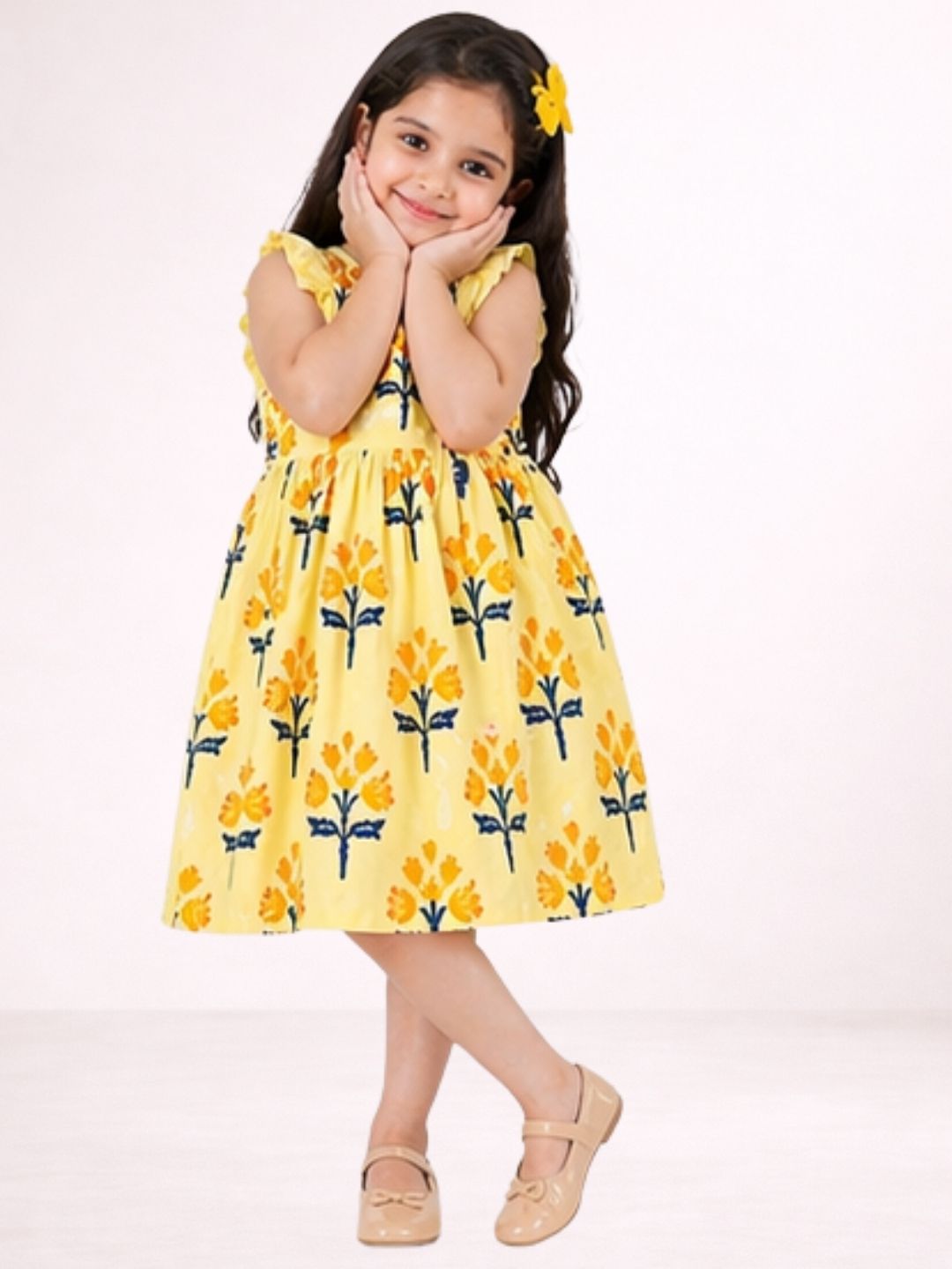 Petal Play Girls Yellow Cotton Dress
