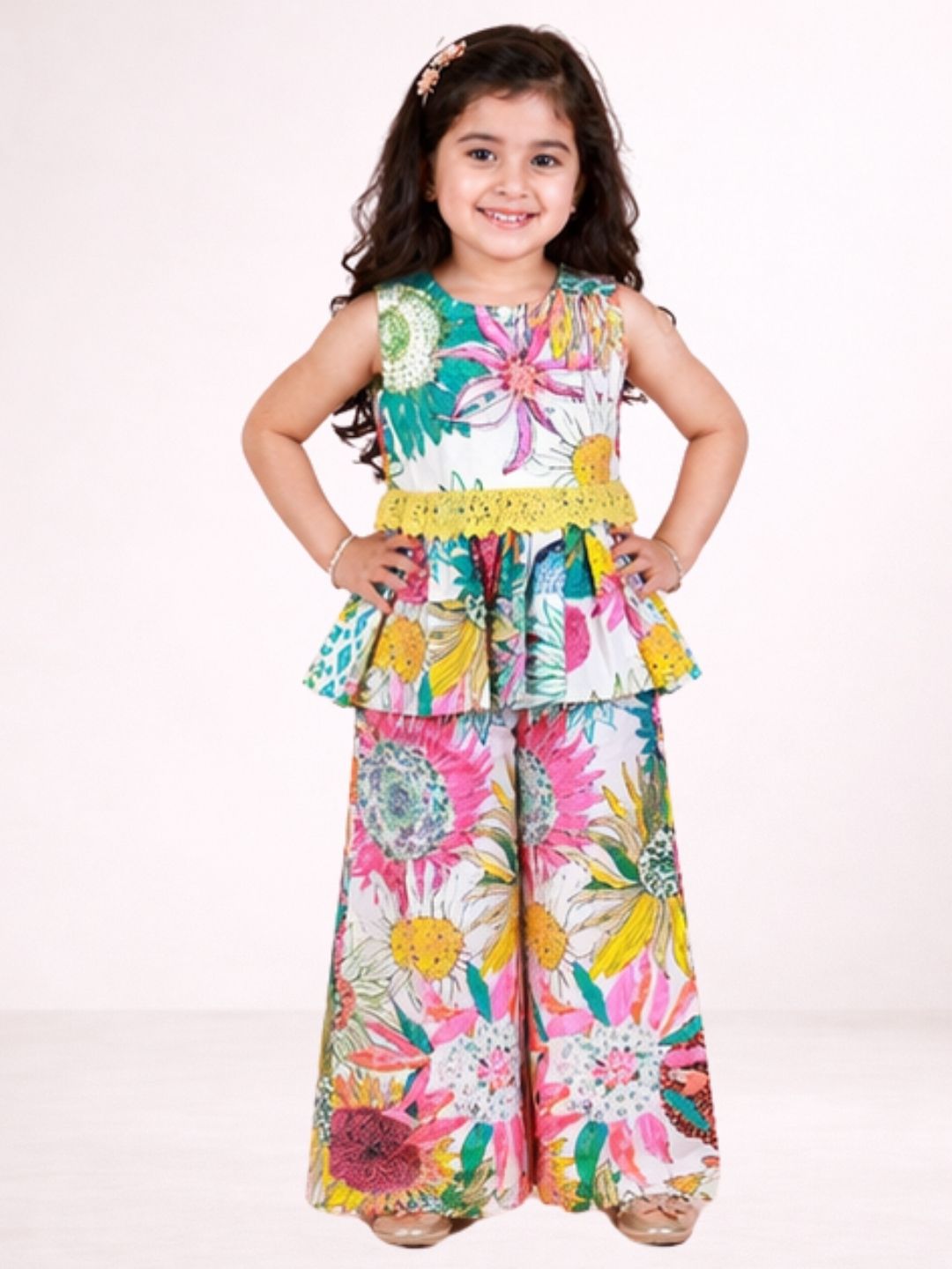 Petal Play Girls Multicolor Top with Pants Set