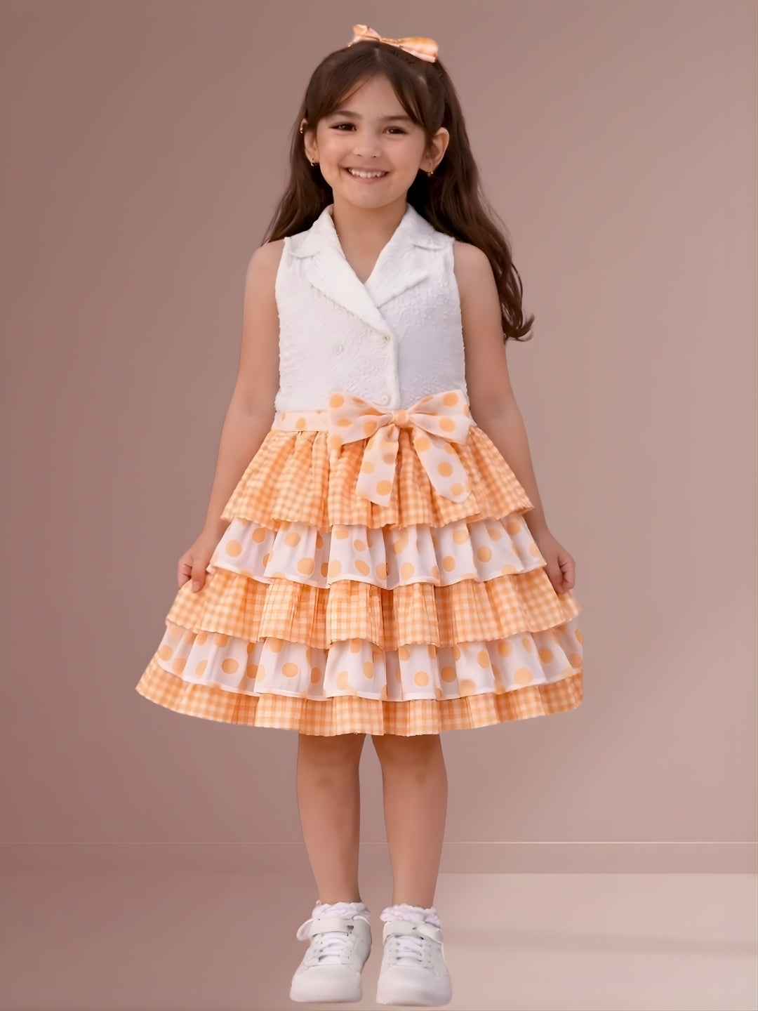 Citrus Crush Girls White Cotton Top and Orange Skirt