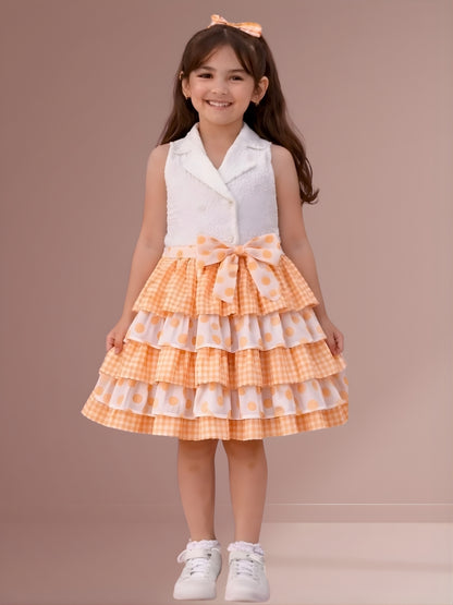 Citrus Crush Girls White Cotton Top and Orange Skirt