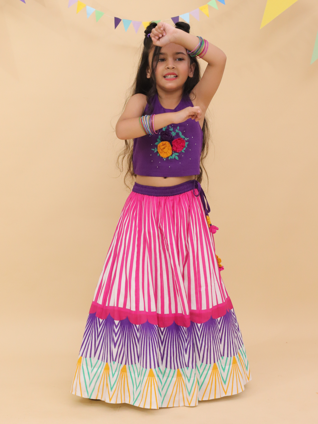 Shor-Gul Purple Lehanga Choli Set For Girls