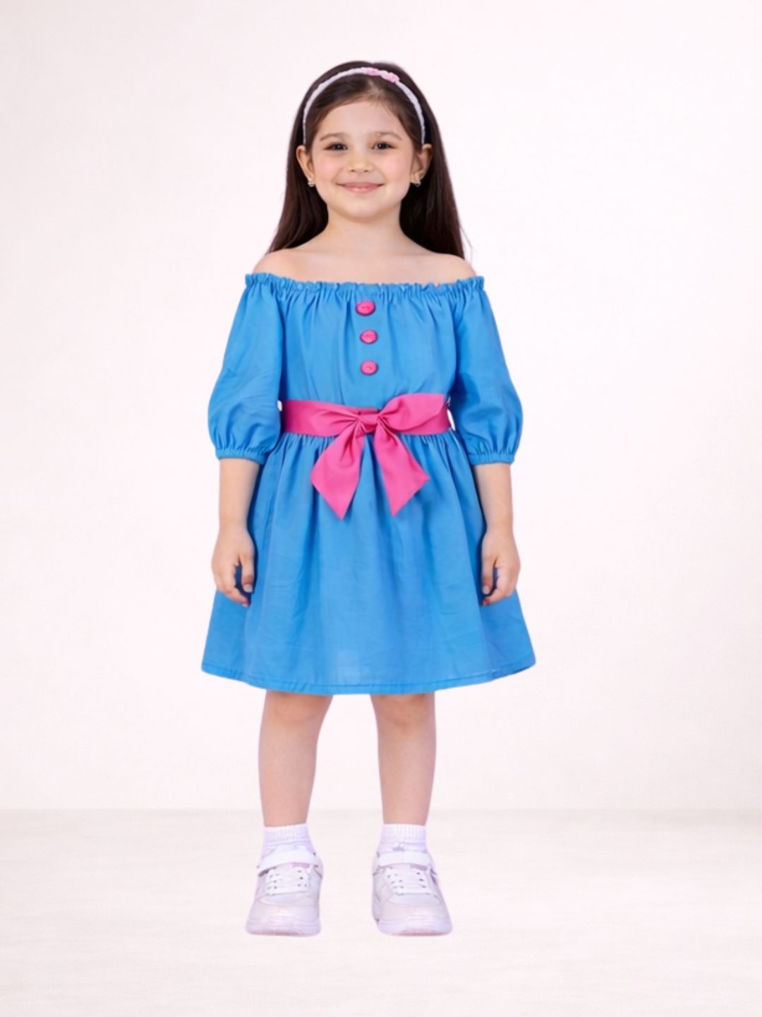 Petal Play Girls Cotton Blue Dress
