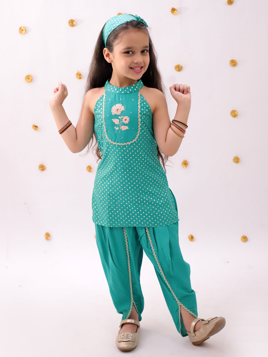 Khilkhilahat Green Kurta Dhoti Set For Girls
