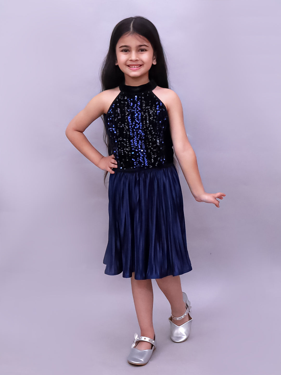 Glam Up Girls Party Navy Blue Top And Skirt