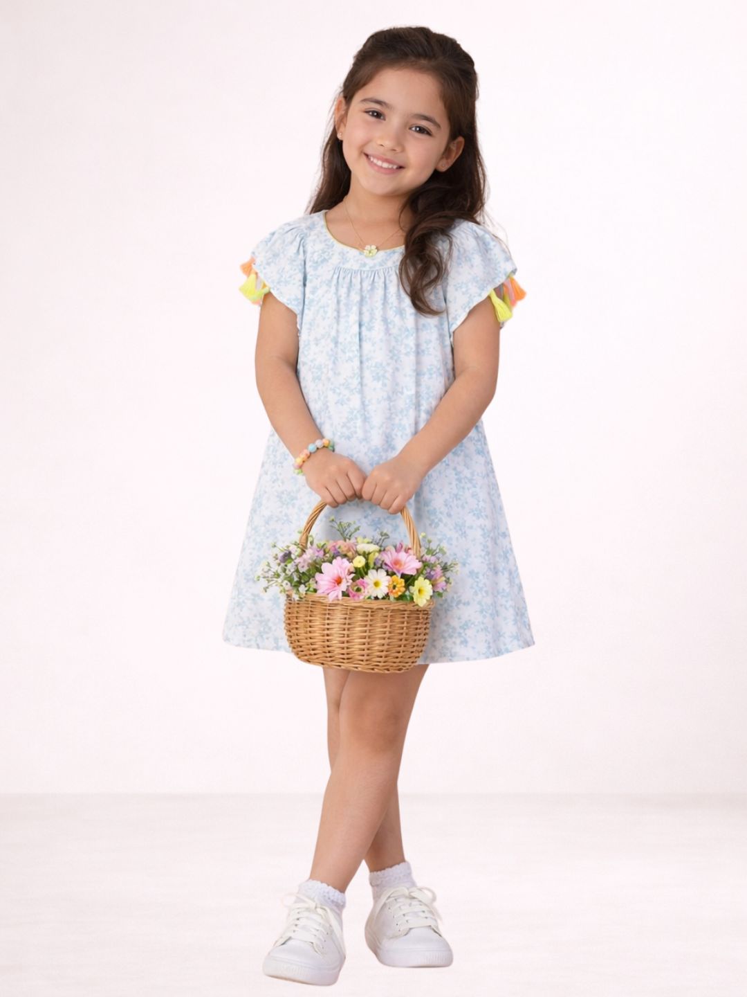 Petal Play Girls White Cotton Dress