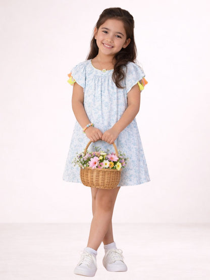 Petal Play Girls White Cotton Dress