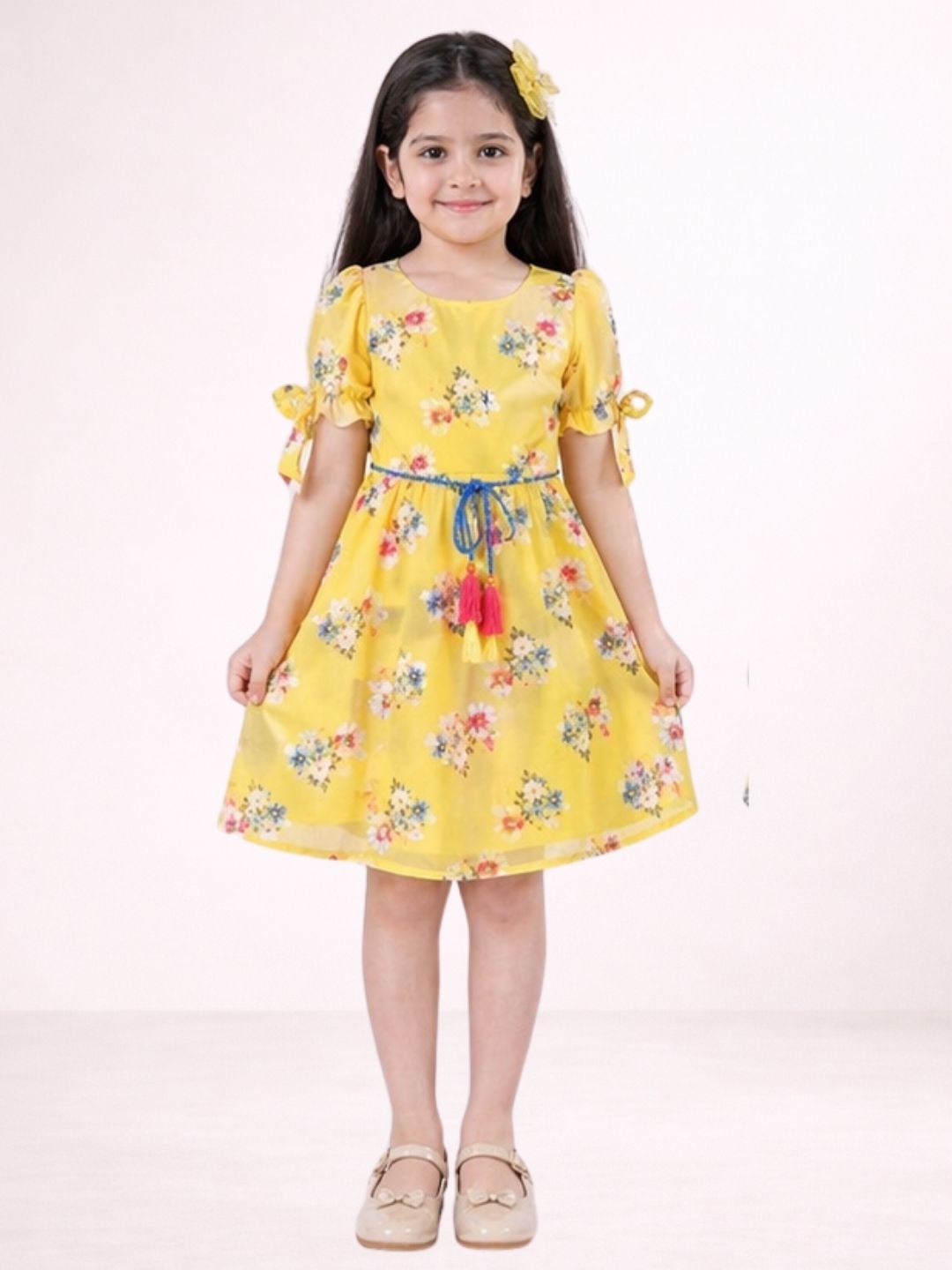 Petal Play Girls Yellow Cotton Dress