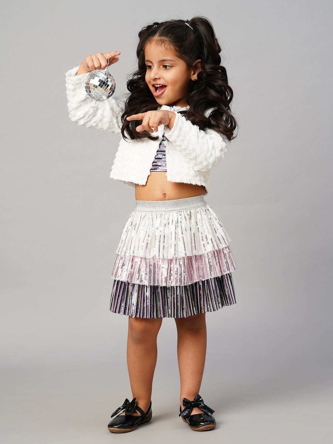 Razzle dazzle Party White Jacket for Girls