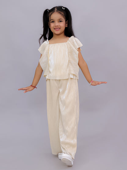 Glam Up Girls Beige Party Top and Pant Set
