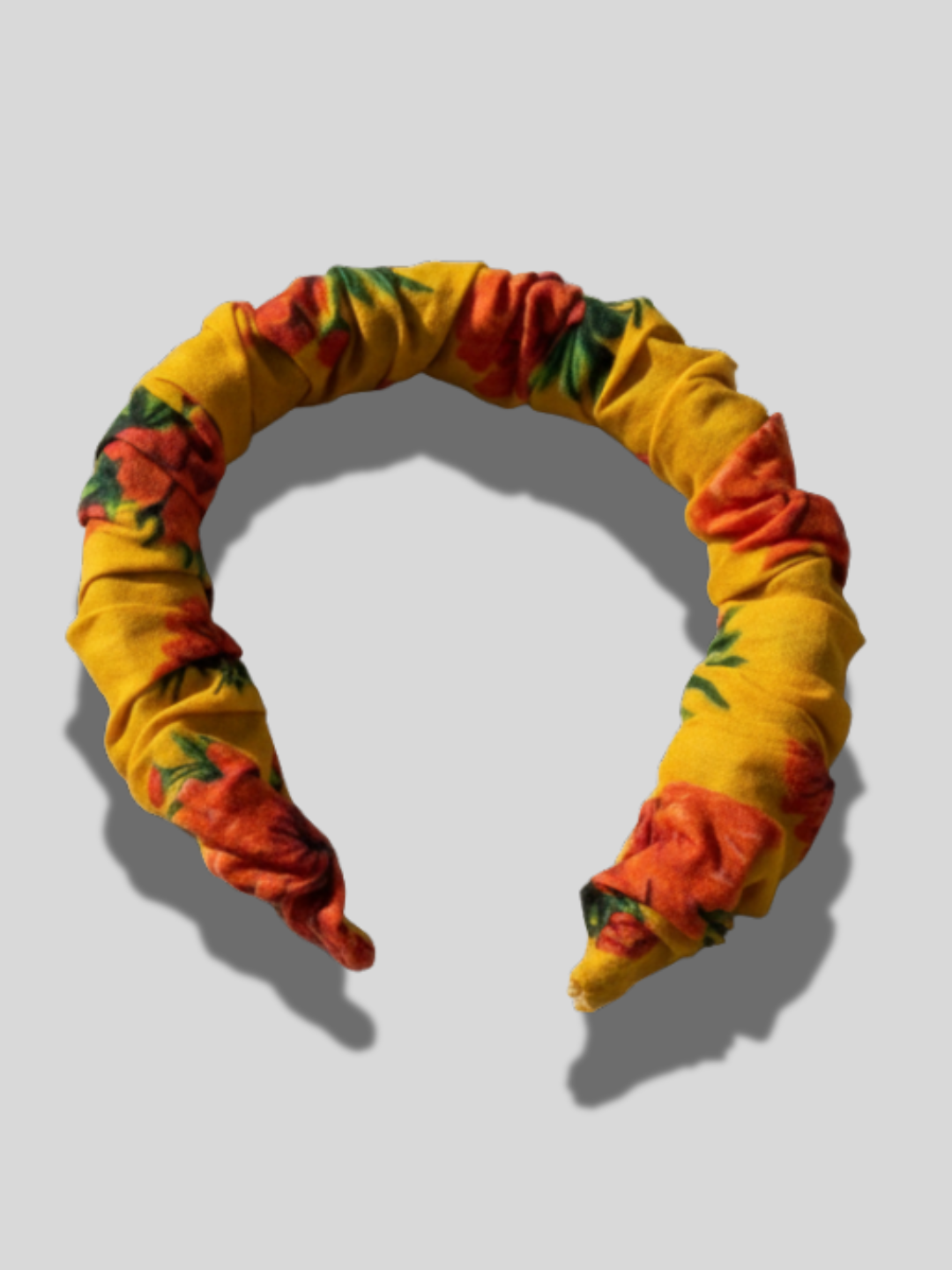 Lil Drama Yellow Floral Print Fabric Wrapped Headband - Yellow