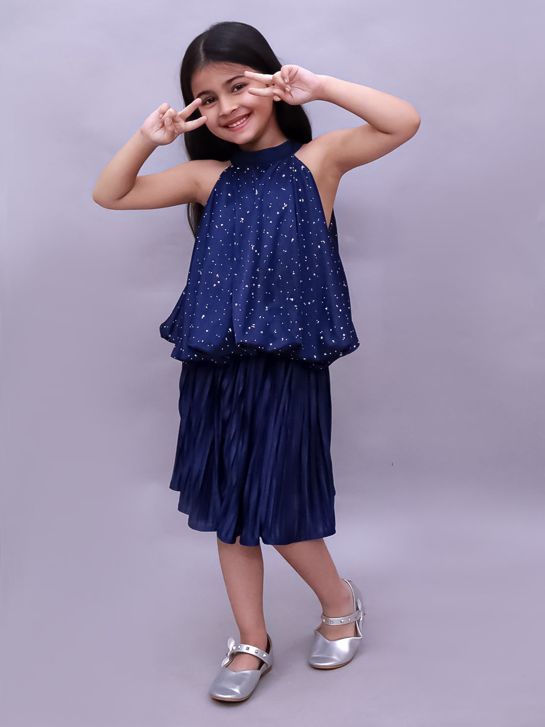 Glam Up Girls Party Navy Blue Top And Skirt