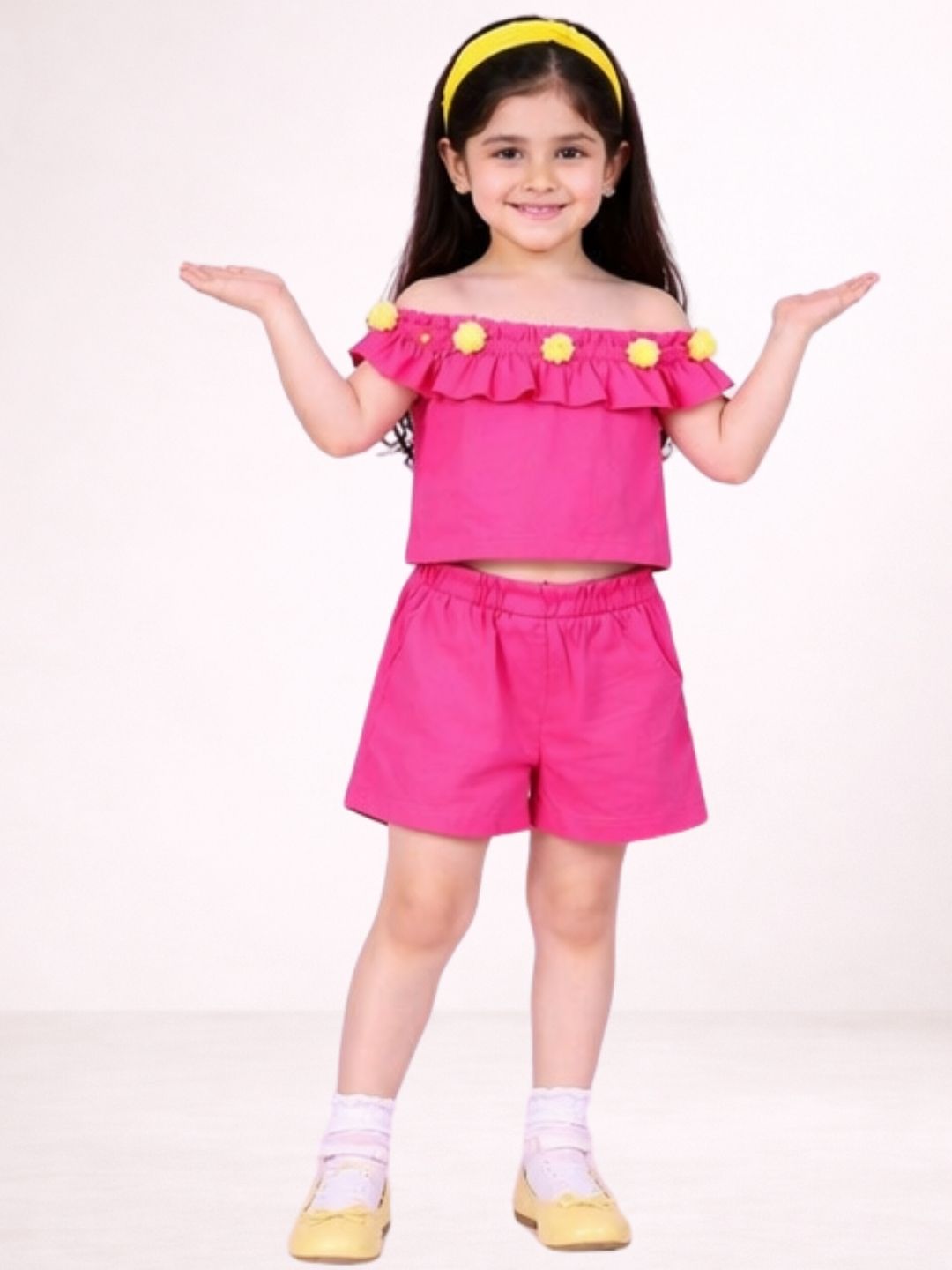 Petal Play Girls Pink Cotton Top with Shorts Set