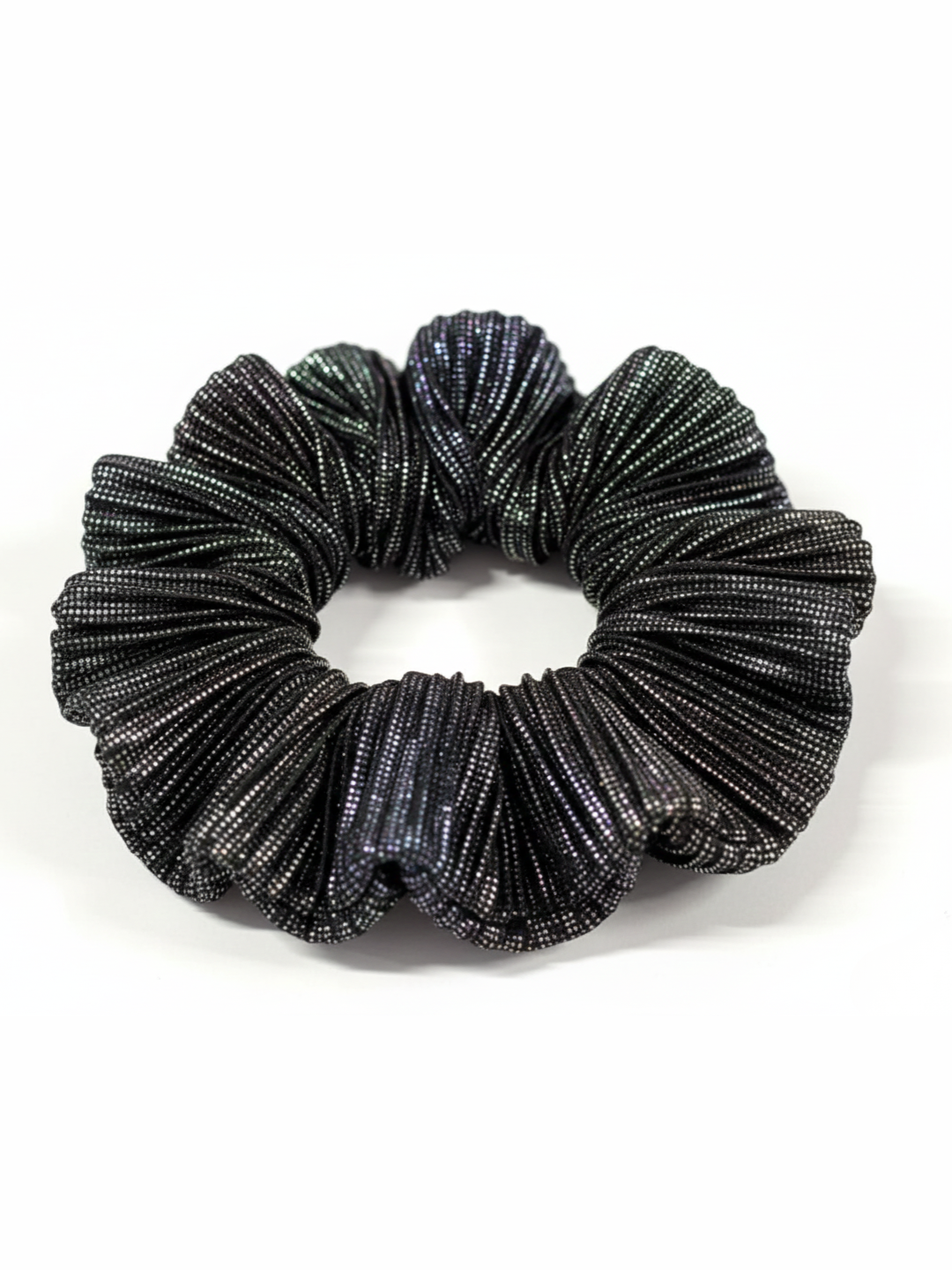 Lil Drama Shine Effect Black and Silver Metallic Hair Scrunchie - Grey