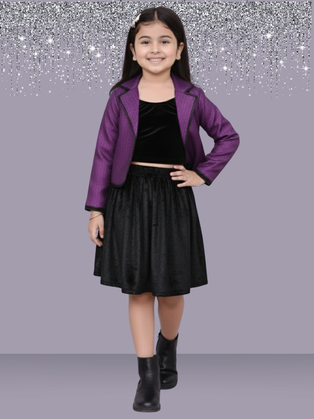 Glam up Girls Party Violet Jacket and Velvet Skirt