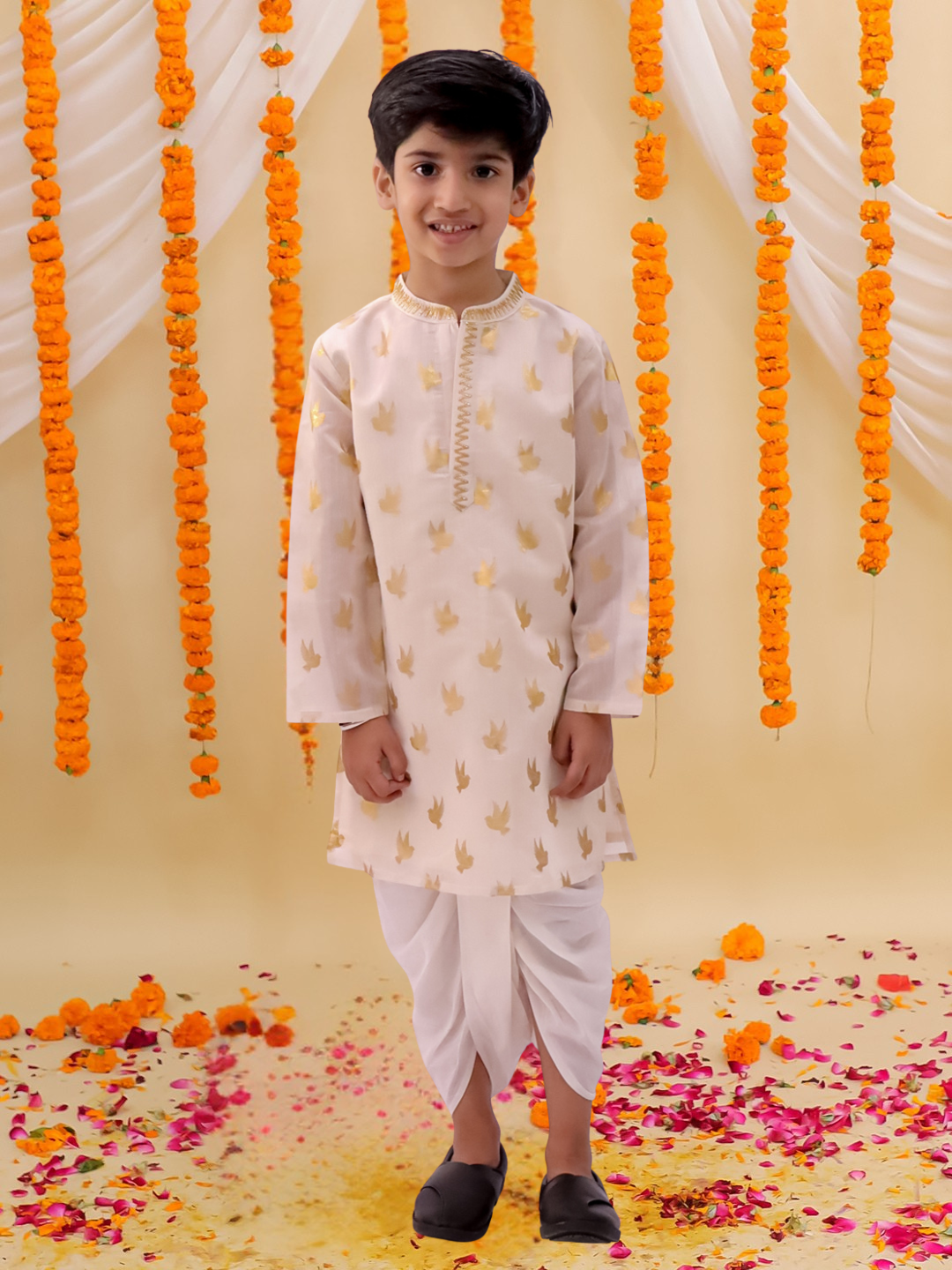 Mishti Off White Kurta and Dhoti For Boys