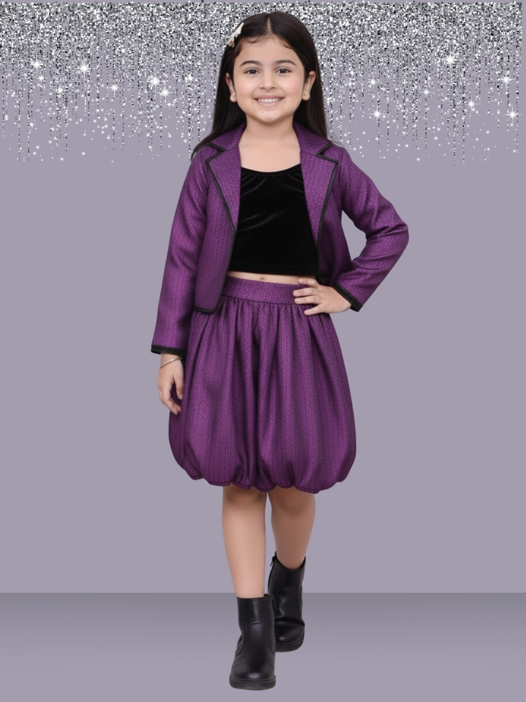 Glam up Girls Party Violet Jacket and Skirt