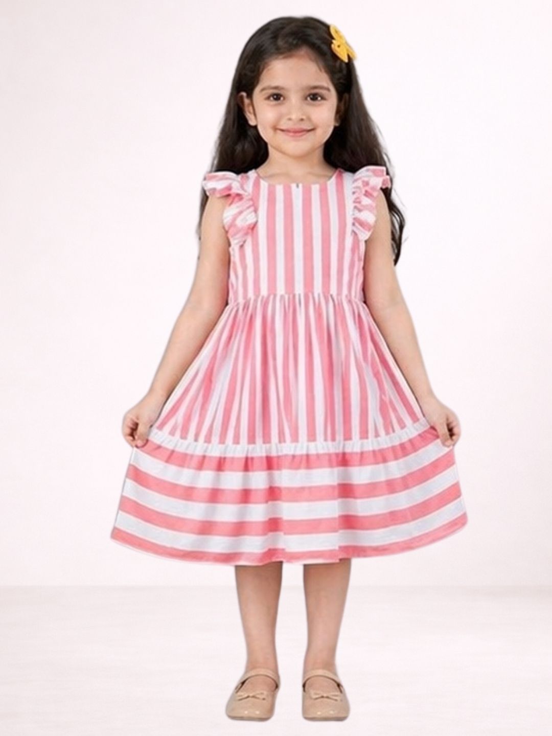 Petal Play Girls Red Cotton Dress