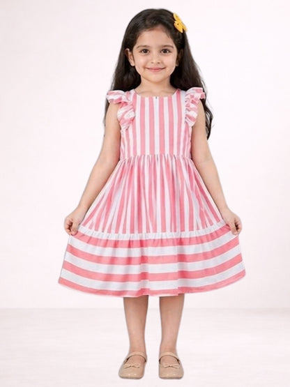 Petal Play Girls Red Cotton Dress