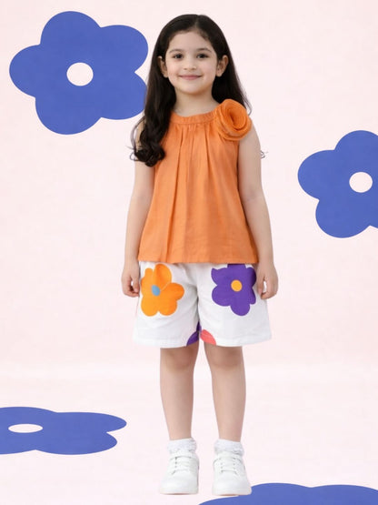 Petal Play Girls Floral Orange Co-Ordinate Set