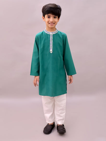 Shor-Gul Green Kurta Pyjama Set For Boys