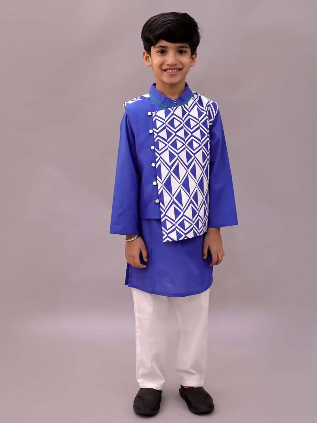 Shor-Gul Blue Kurta Pyjama with Jacket Set For Boys