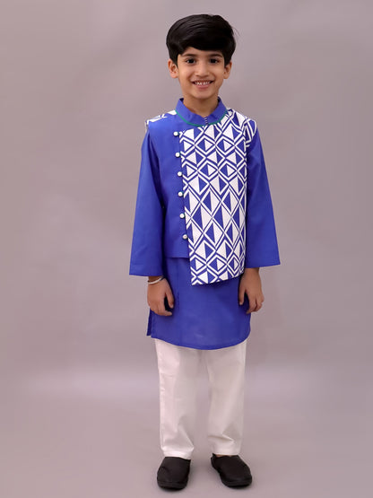 Shor-Gul Blue Kurta Pyjama with Jacket Set For Boys