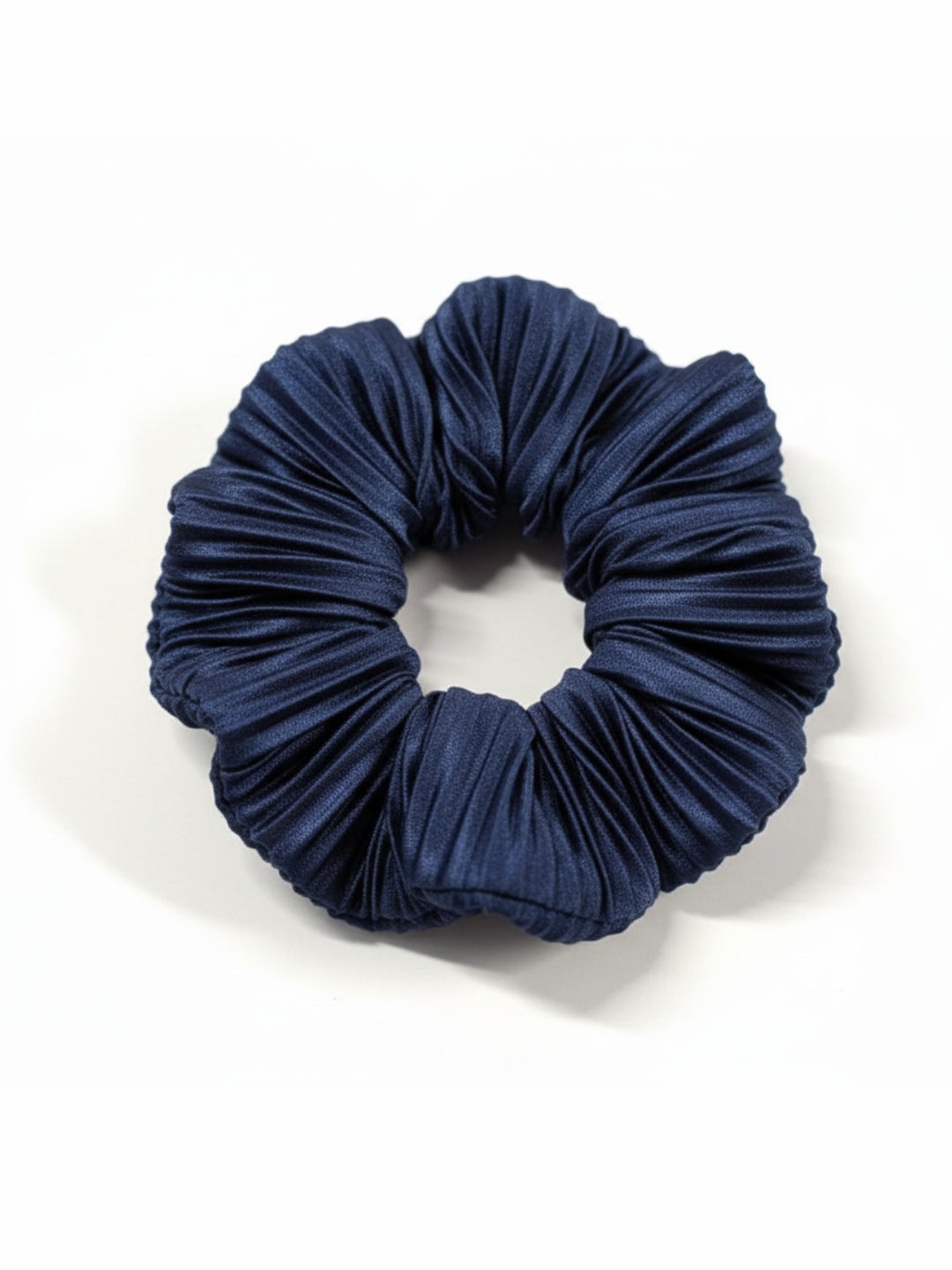 Lil Drama Trendy Navy Pleated Fabric Hair Scrunchie - Navy