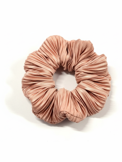 Lil Drama Trendy Peach Pleated Fabric Hair Scrunchie - Peach