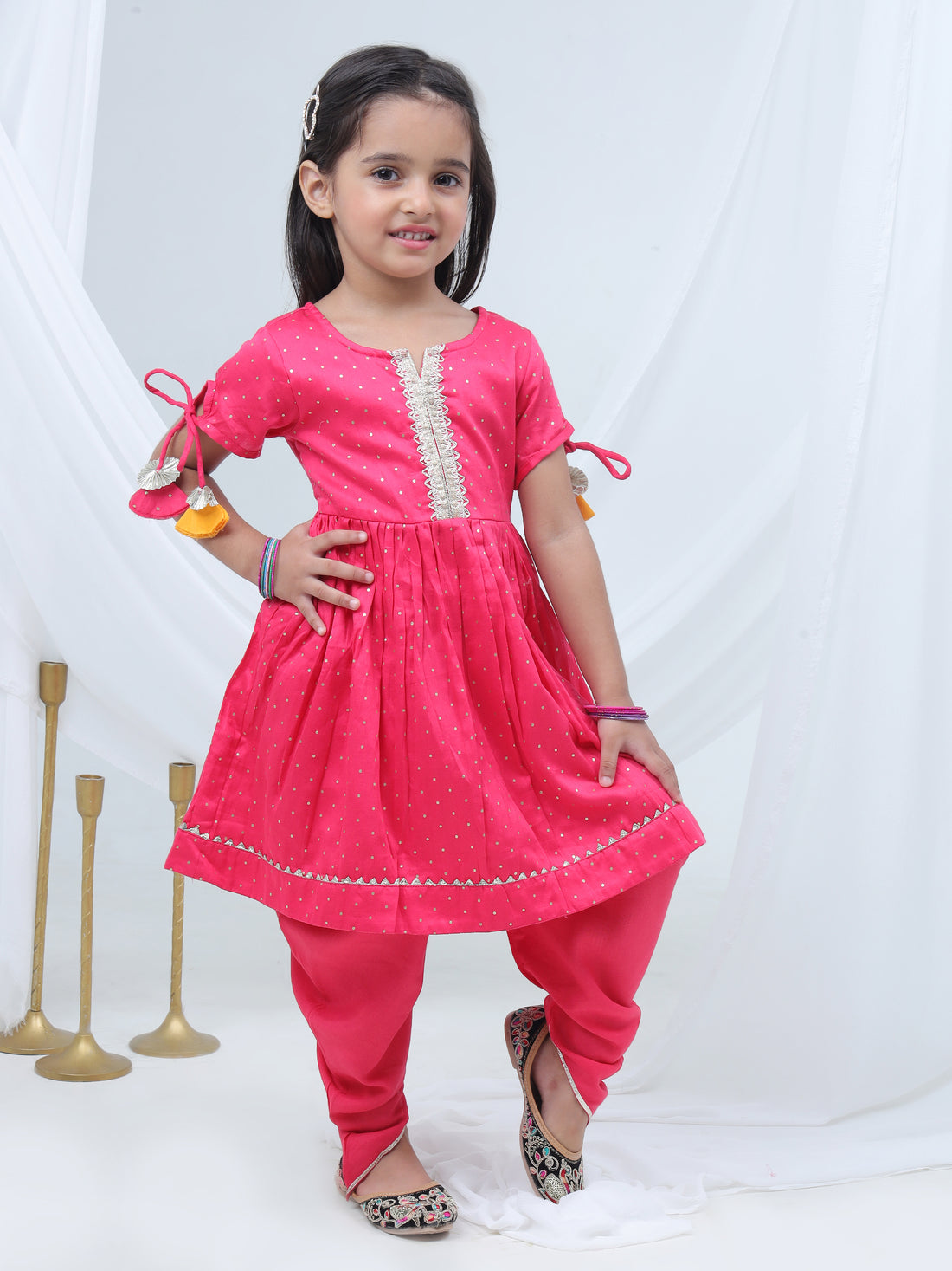 Girls polka printed kurta with dhoti set