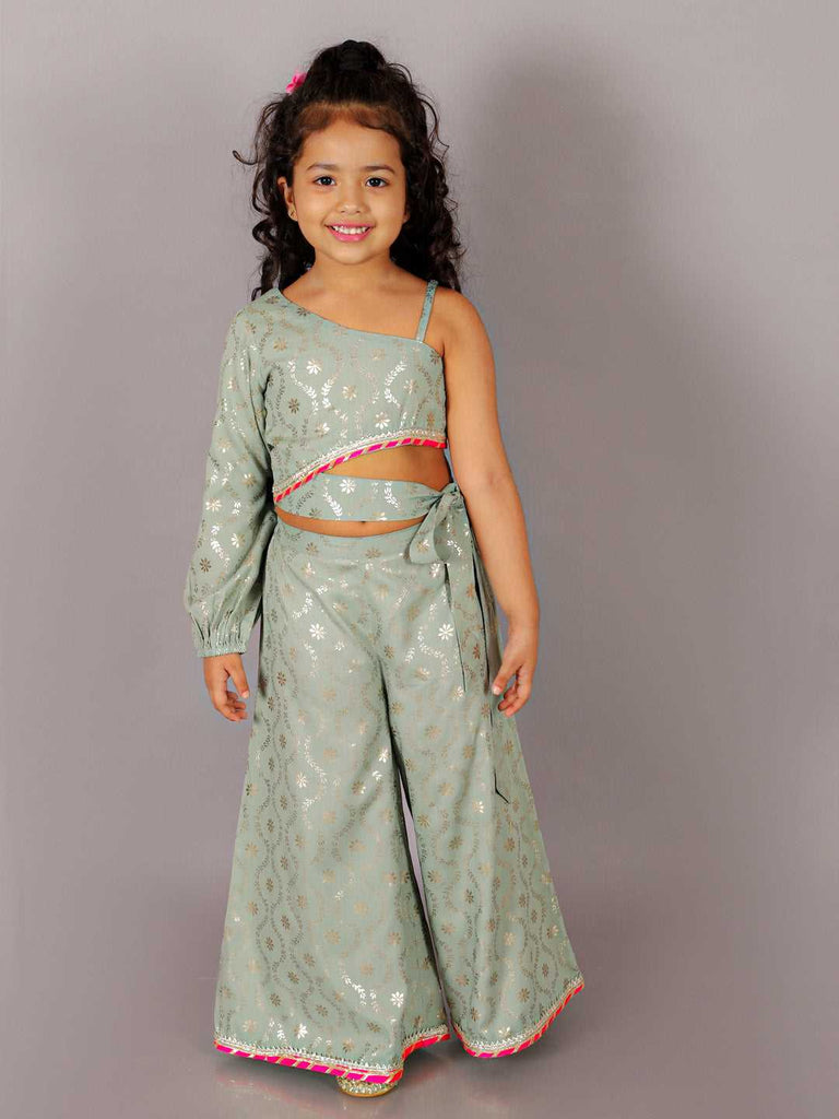 Fusion Fair Girls Green Crop Top with Palazzo Co-ordinate set