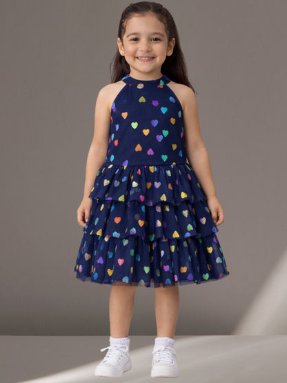 Glam Up Girls Navy Blue Net Dress