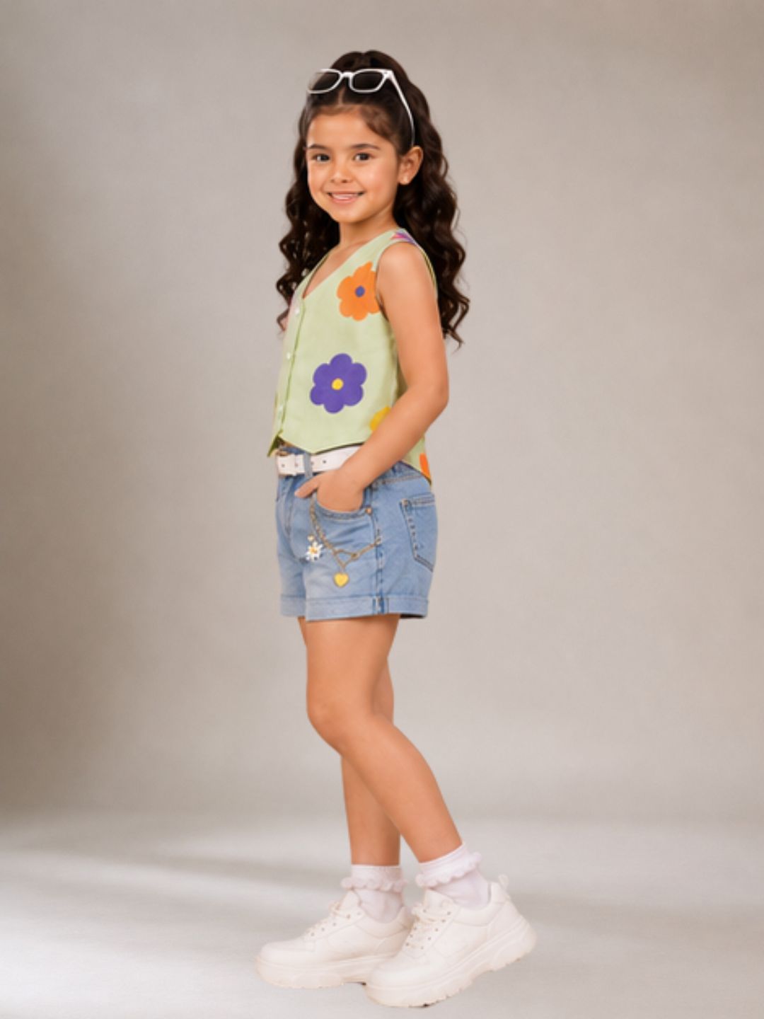 Petal Play Girls Floral Green Top