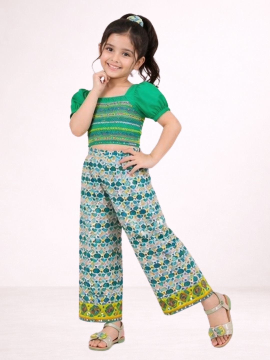Petal Play Girls Green Top and Pant Set