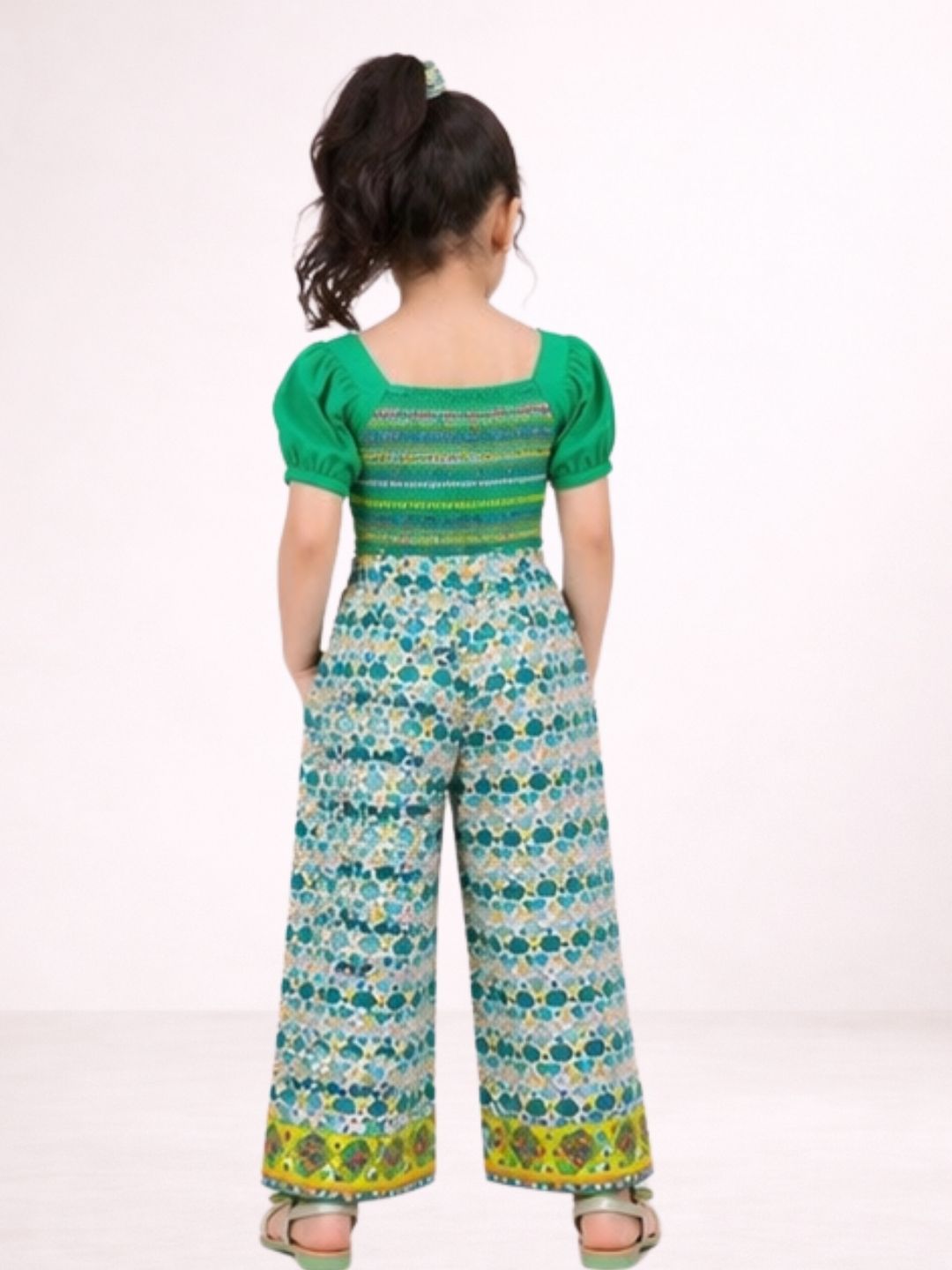 Petal Play Girls Green Top and Pant Set