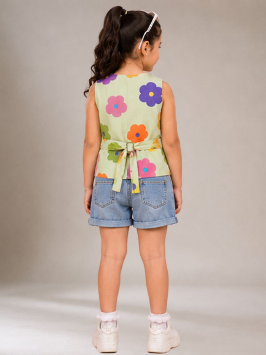 Petal Play Girls Floral Green Top