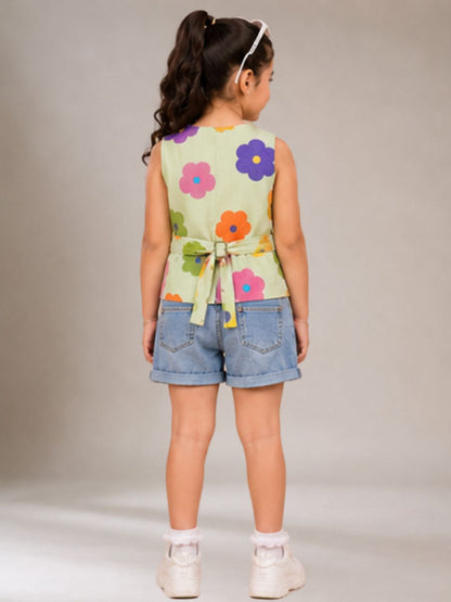 Petal Play Girls Floral Green Top