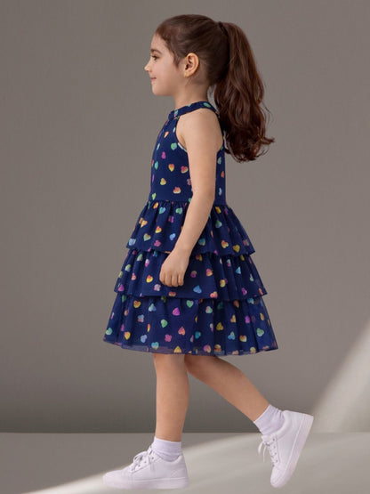Glam Up Girls Navy Blue Net Dress