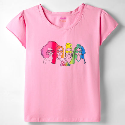 Rainbow Barbie Girls Pink T-shirt