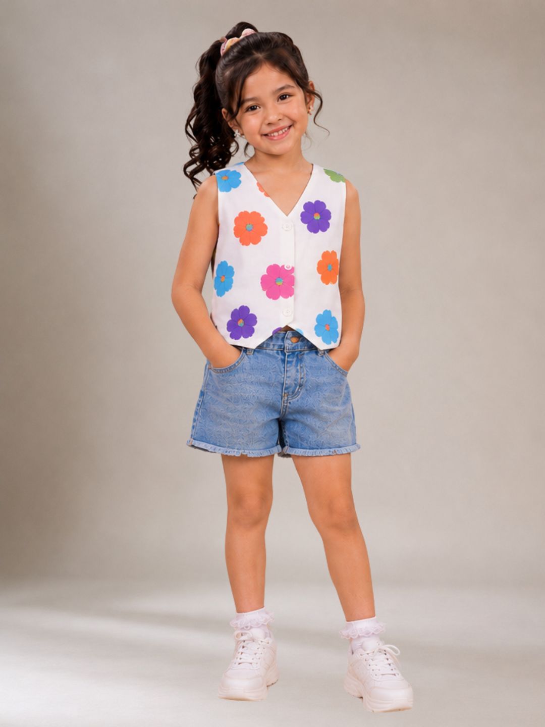 Petal Play Girls Floral White Top