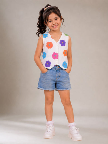 Petal Play Girls Floral White Top