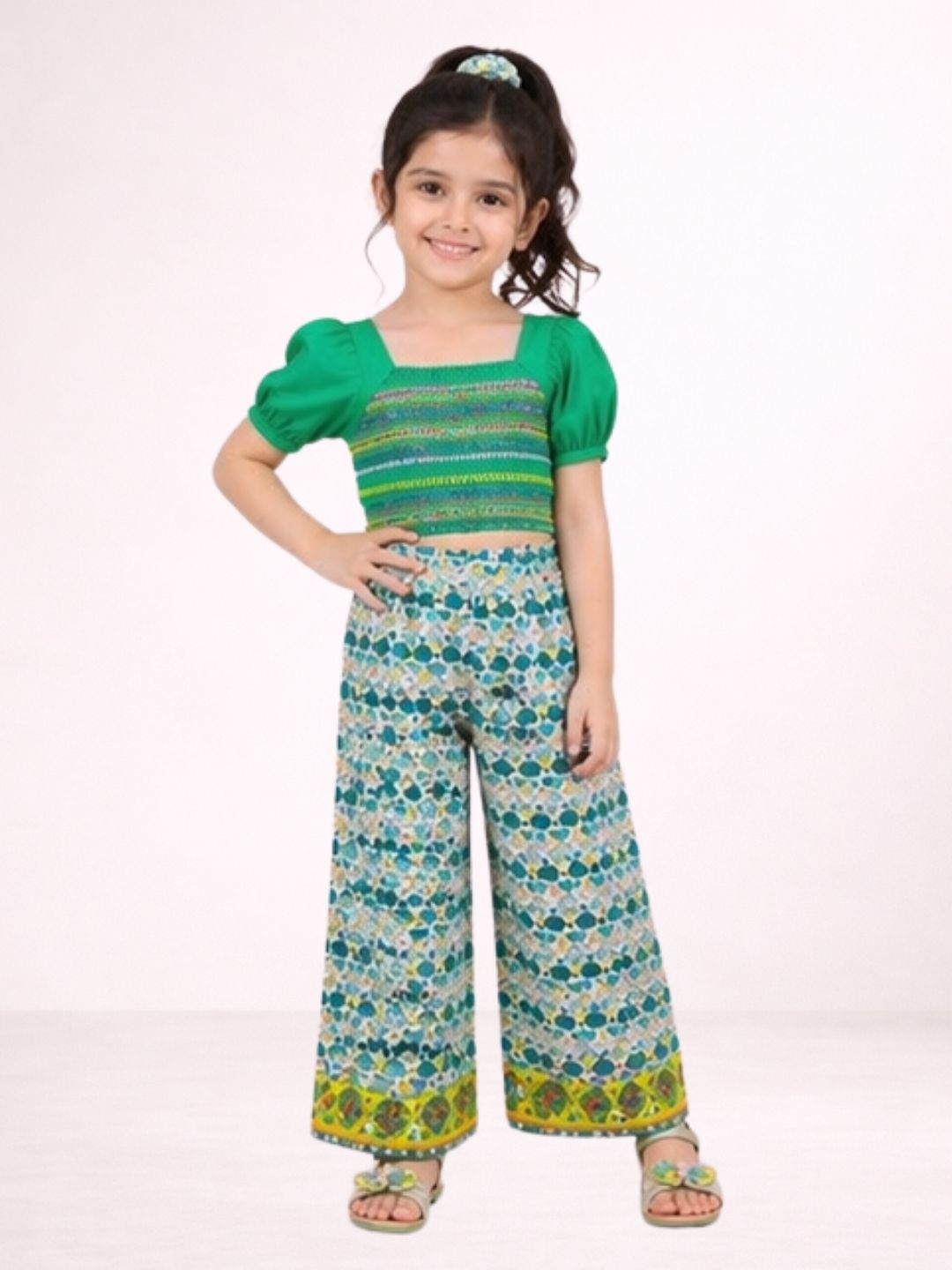 Petal Play Girls Green Top and Pant Set