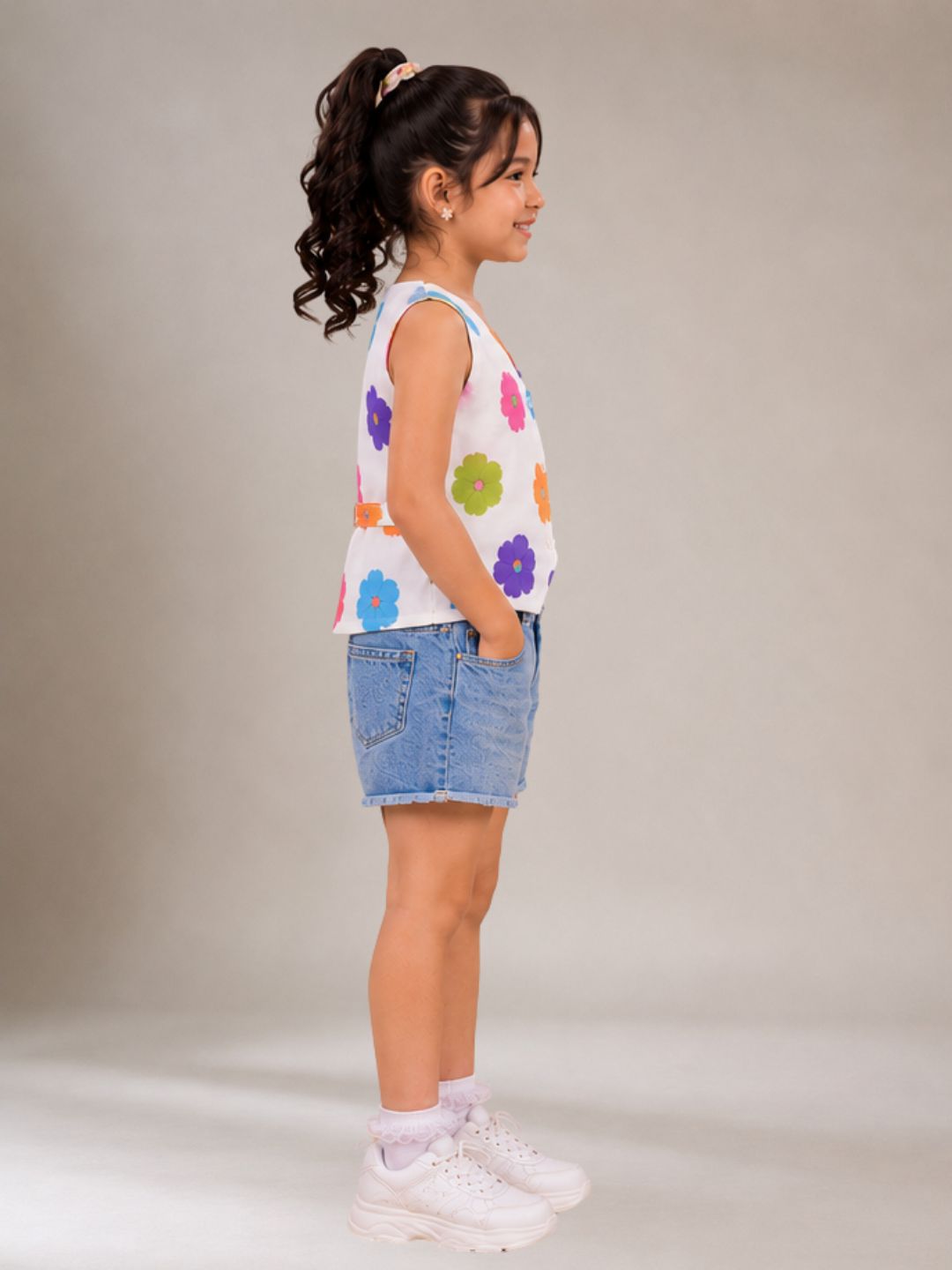 Petal Play Girls Floral White Top
