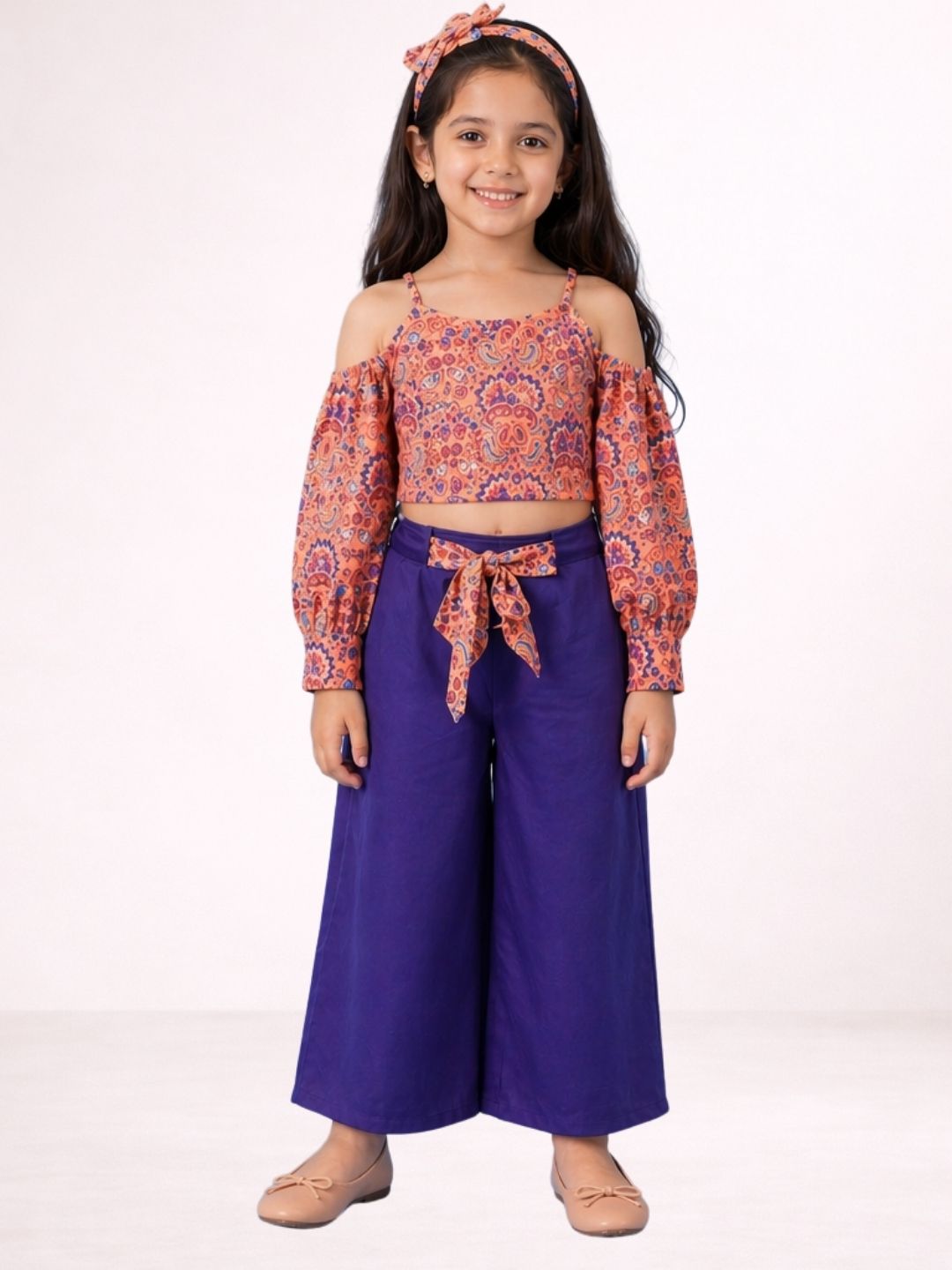 Petal Play Girls Orange Top and Blue Pant Set