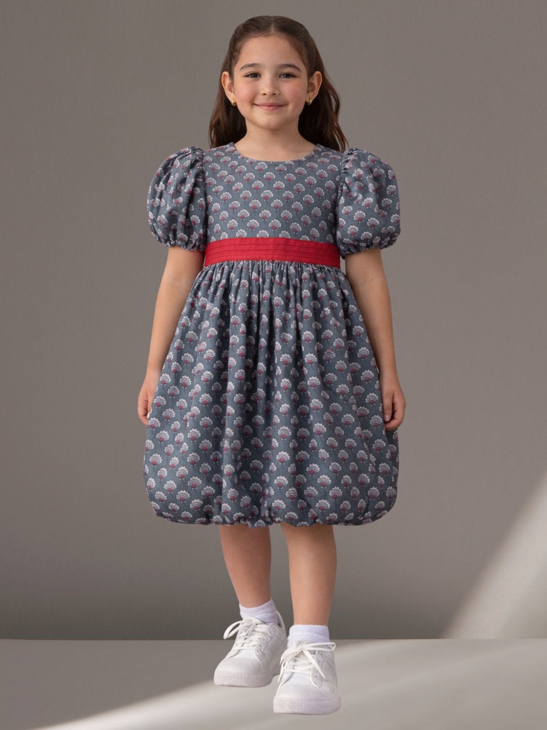 Citrus Crush Girls Grey Cotton Dress
