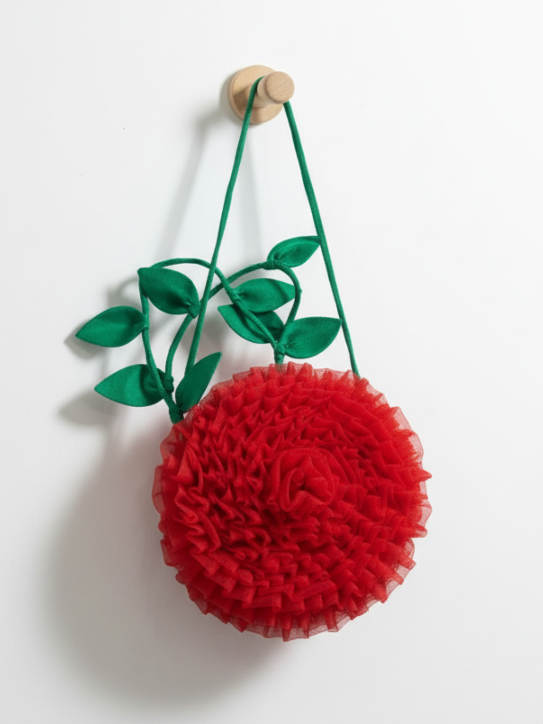 Lil Drama 3D Rose Fashion Handbag with Leaf Detail - Red